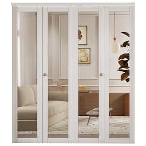 72 in. x 80 in. 1-Lite Mirrored Glass and Solid Core White Finished Close Bi-Fold Door with Hardware