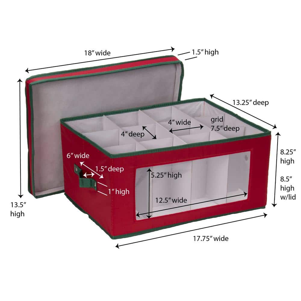 Red and Green Fabric Collapsible Holiday Stemware Storage Box