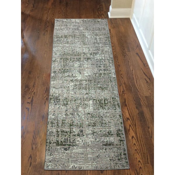 Unbranded Livigno 1241 Transitional Striated Green Runner Area Rug