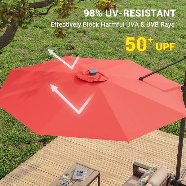 Sonkuki 10 ft. Round Solar LED 360-Degree Rotation Cantilever