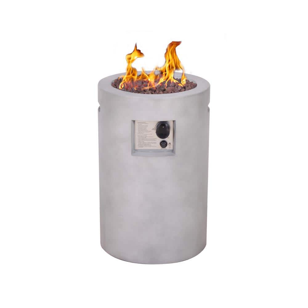 Solid Gray Round Fire Pit Table with Waterproof Cover