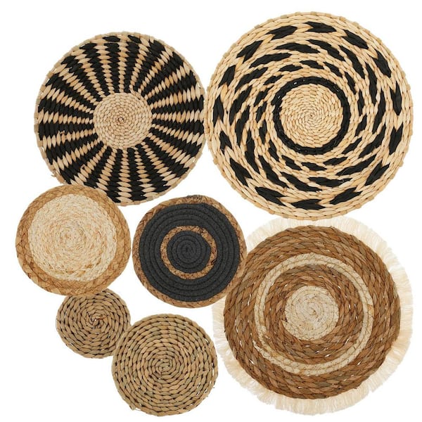 Unbranded 7-Pieces Multi-Colored 11.8 in. x 11.8 in. Seagrass Decorative Basket, ​Boho Wall Basket Decor Set