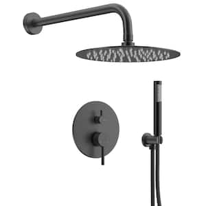 Single-Handle Rain 2-Spray Square 10 in. Dual Shower Head Fixed and Handheld Shower Head in Matte Black