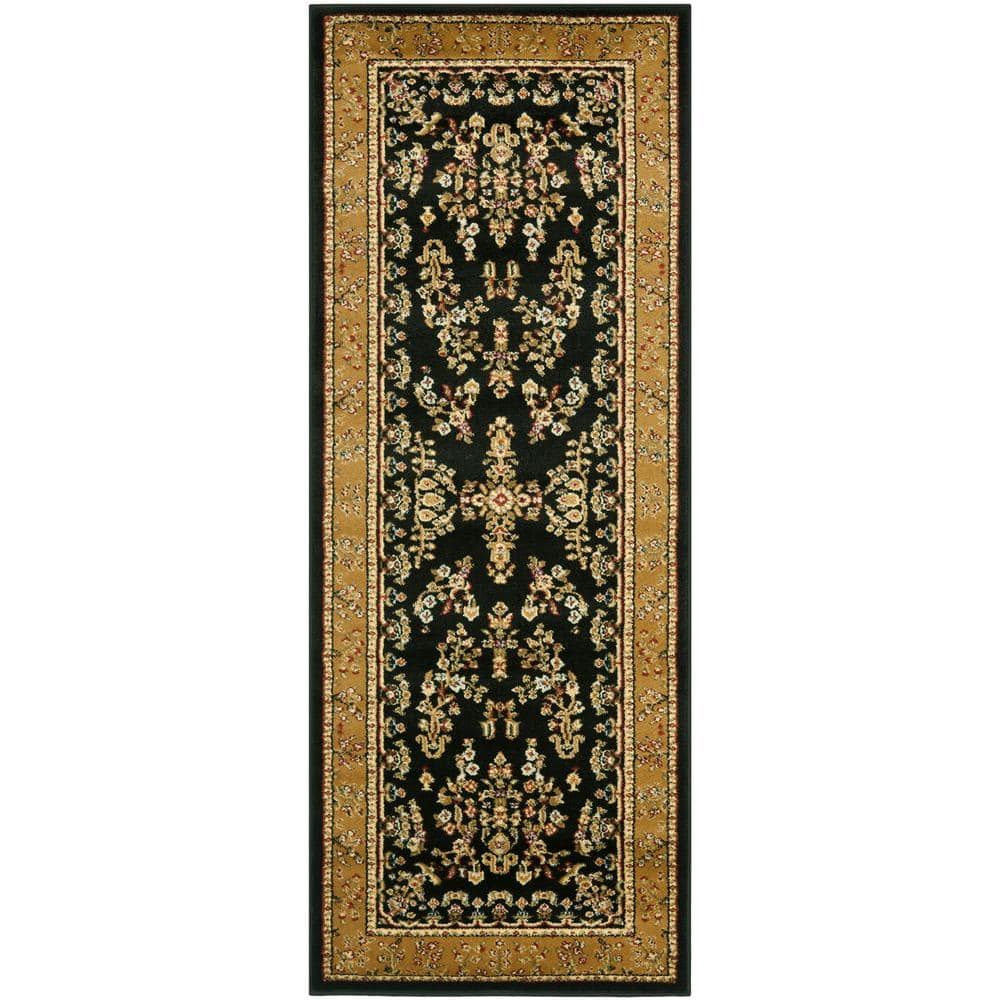 Black and Tan Floral Safavid Style Runner Rug