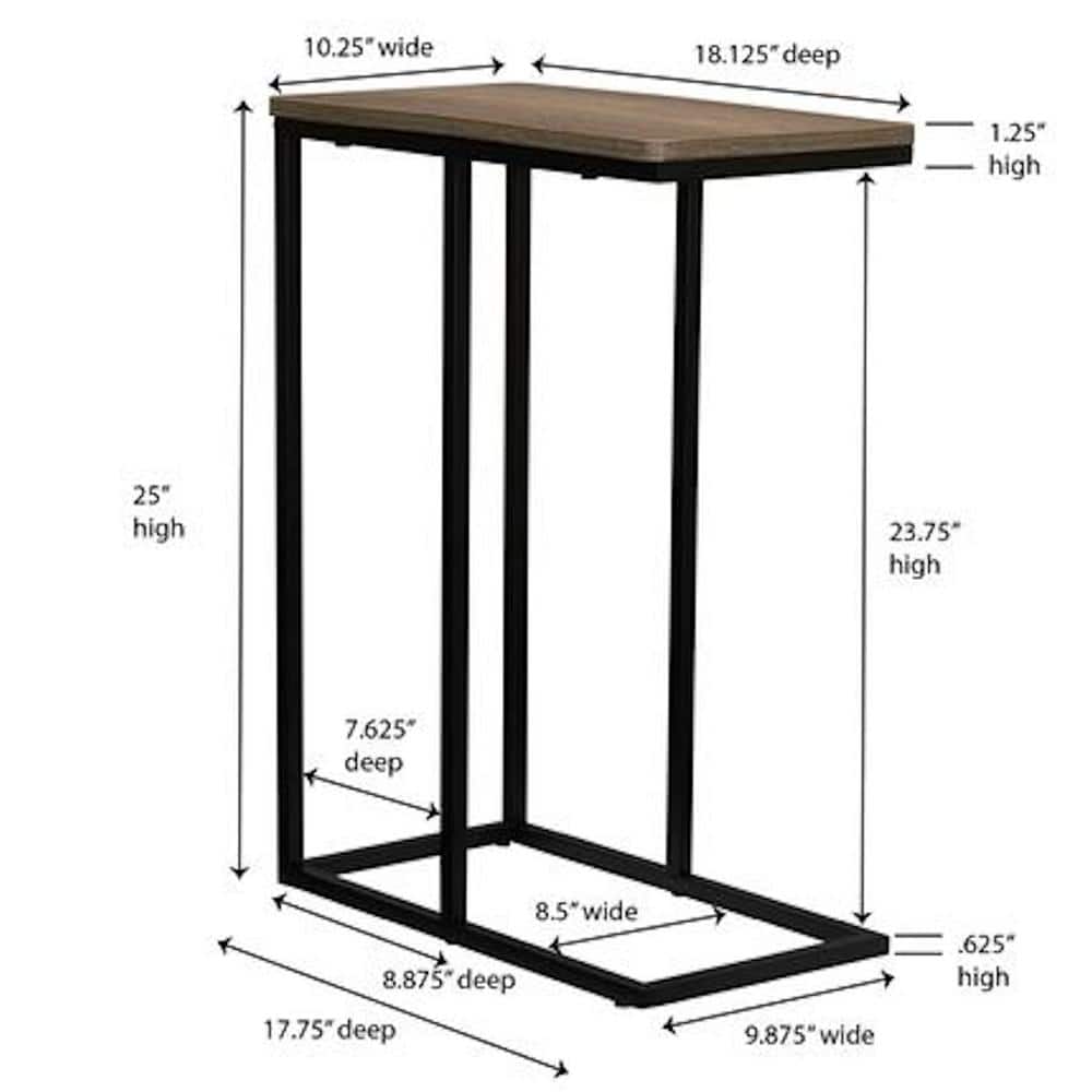 Ashwood and Black Metal C-Shaped Side Table
