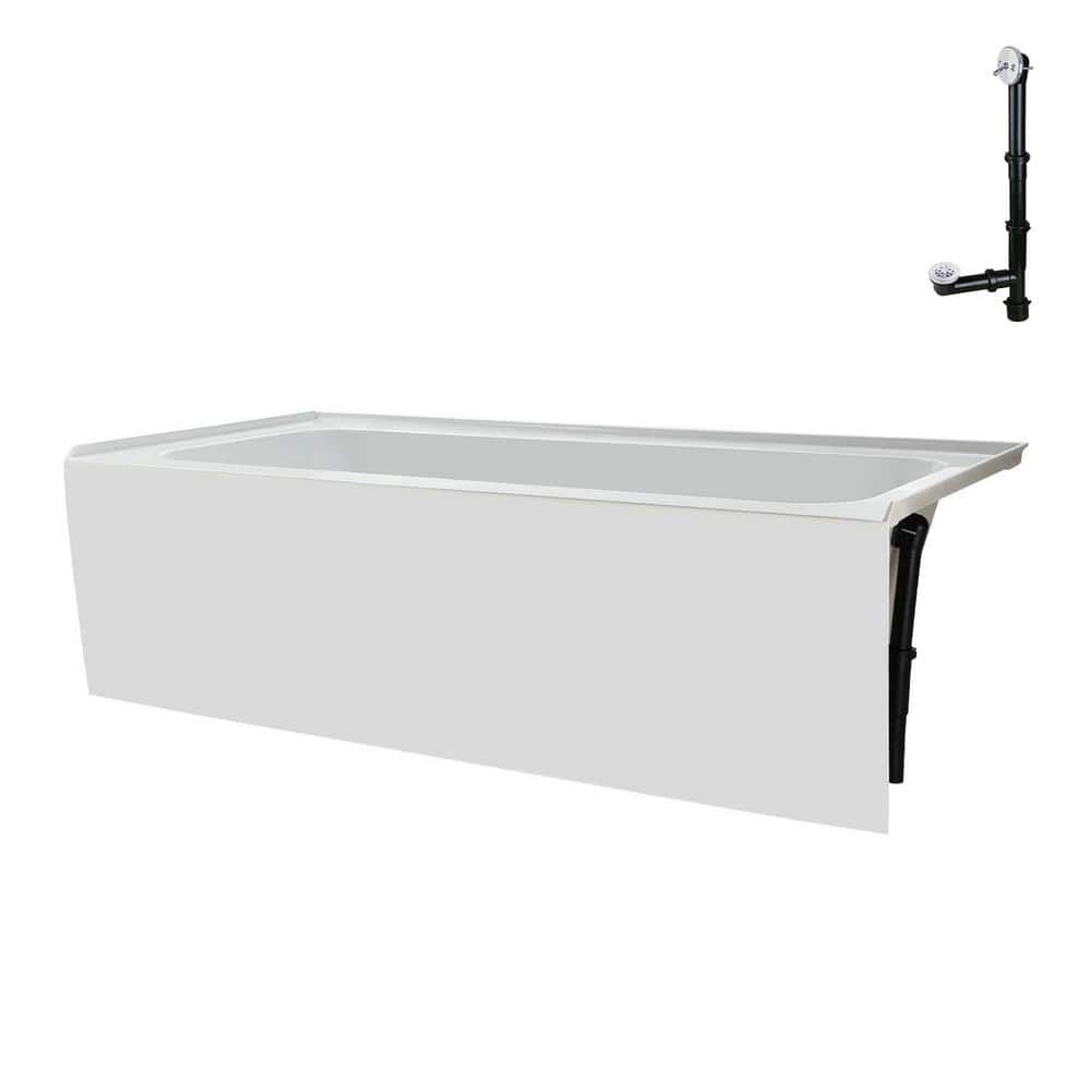 66-Inch Glossy White Acrylic Alcove Bathtub with Right-Hand Drain