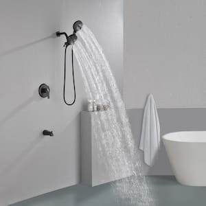 Single-Handle 7-Spray Patterns 1.8 GPM 4.72 in. Wall Mount Dual Shower Heads with Pop up Diverter Spout in Matte Black