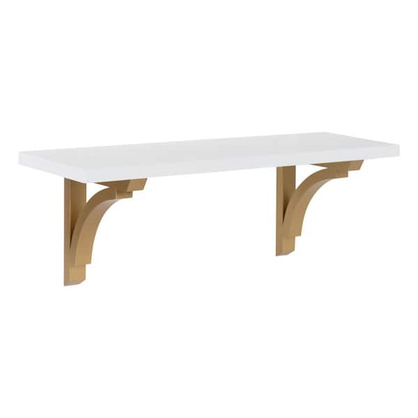 Kate and Laurel Corblynd 8 in. x 24 in. x 9 in. White/Gold Decorative Wall Shelf