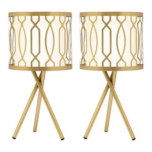 Set of 2 Lunita 17.5 in. Gold Tripod Base Table Lamps with White Fabric Drum Shades