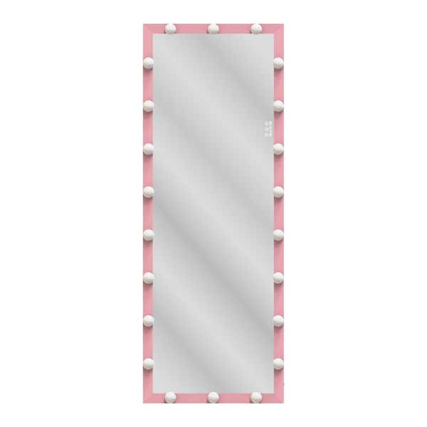 Pink 24 in. W x 63 in. HHollywood Rectangle Full-Length LED Floor Mirror with 3 Light Modes, Wall/Standing Mount