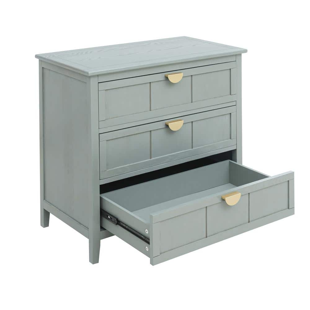 31.54 in. W x 15 in. D x 30.75 in. H Gray Linen Cabinet with 3-Drawers for Bedroom
