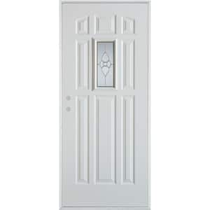 32 in. x 80 in. Traditional Brass Rectangular Lite 9-Panel Painted White Right-Hand Inswing Steel Prehung Front Door