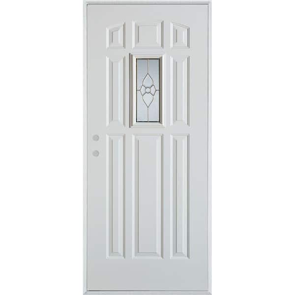 Stanley Doors 32 in. x 80 in. Traditional Brass Rectangular Lite 9-Panel Painted White Right-Hand Inswing Steel Prehung Front Door