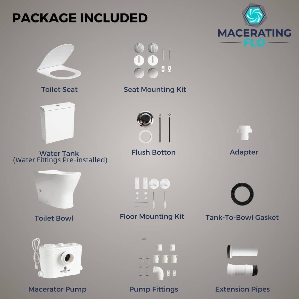 White Ceramic Two-Piece Elongated Macerating Toilet System