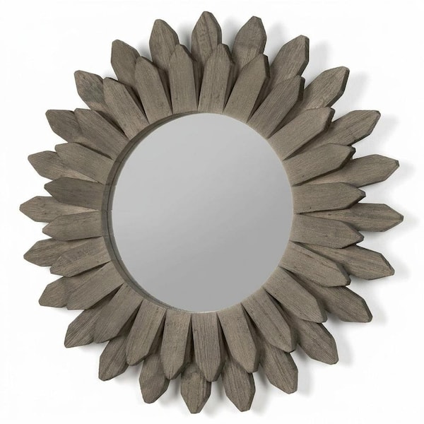 Gray 12 in. W x 12 in. H Modern Round Wood Framed Mirror