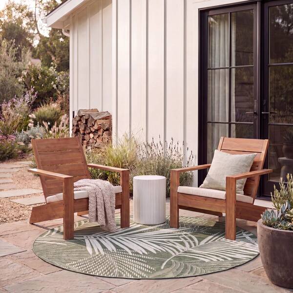 Beach House 7 ft. x 7 ft. Green/Ivory Leaf BHS264Y Round Rug