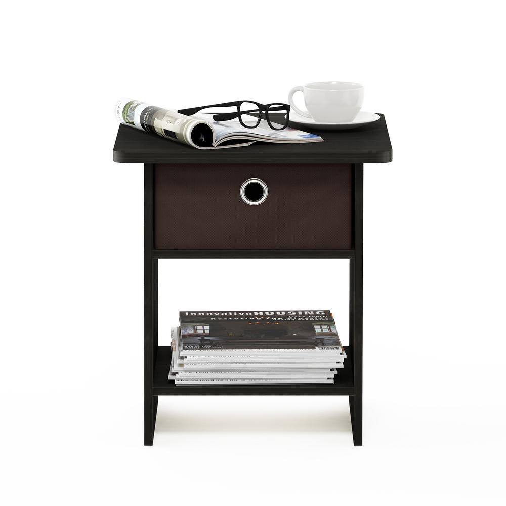Espresso Brown Rectangular Wood End Table with Drawer