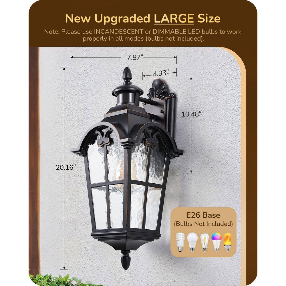 20.2" Black Aluminum Outdoor Lantern Sconce with Frosted Glass