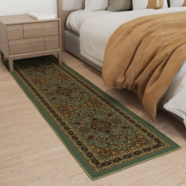 Ottohome Collection Non-Slip Rubberback Medallion 2x7 Indoor Runner Rug, 1 ft. 10 in. x 7 ft., Dark Seafoam Green