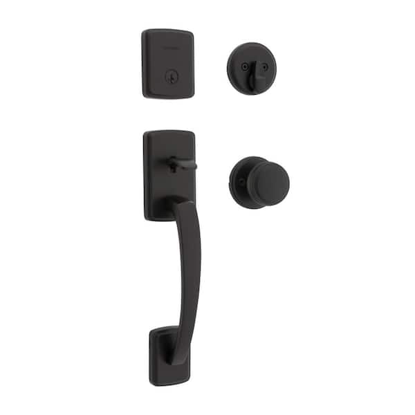 Brentford Matte Black Single Cylinder Door Handleset with Sora Door Knob Featuring Smart Key Security