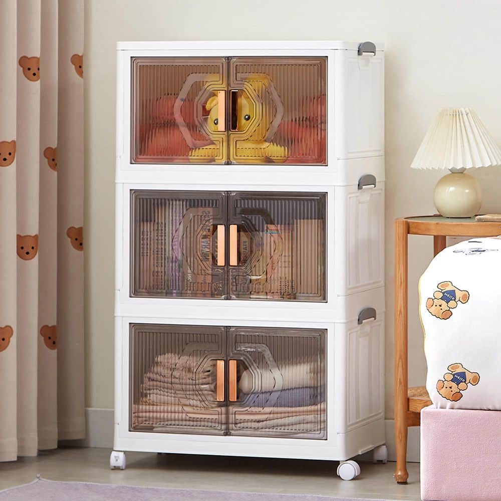 VECELO 3-Tier Rolling Storage Cabinet-40.6 in. Stackable Accent