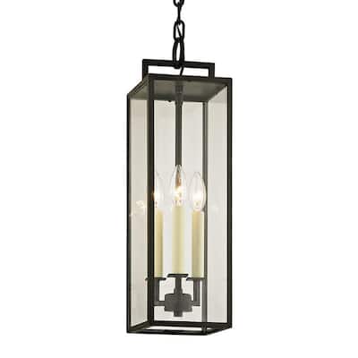 Beckham Forged Iron 3-Light 6 in. W Outdoor Hanging Light with Clear Glass
