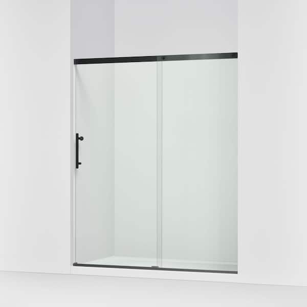 Setra 57-60 in. W x 71 in. H Frameless Sliding Shower Door in Matte Black with 1/4 in. Thick Clear Tempered Glass