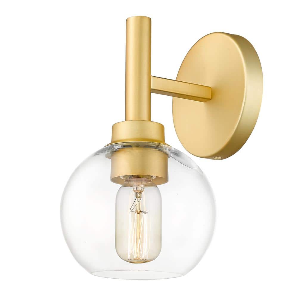Brushed Gold 1-Light Wall Sconce with Clear Glass Shade