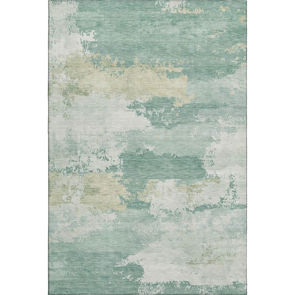 Mayfield Premium Machine Washable Abstract AMF2372 Turquoise 10 ft. x 14 ft. Area Rug
