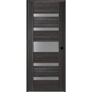 18 in. x 84 in. Gina Left-Hand Solid Core 5-Lite Frosted Glass Gray Oak Wood Composite Single Prehung Interior Door