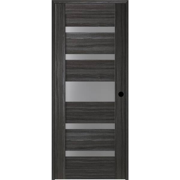 Belldinni 28 in. x 84 in. Gina Left-Hand Solid Core 5-Lite Frosted Glass Gray Oak Wood Composite Single Prehung Interior Door