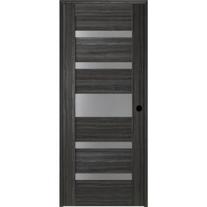 32 in. x 84 in. Gina Left-Hand Solid Core 5-Lite Frosted Glass Gray Oak Wood Composite Single Prehung Interior Door