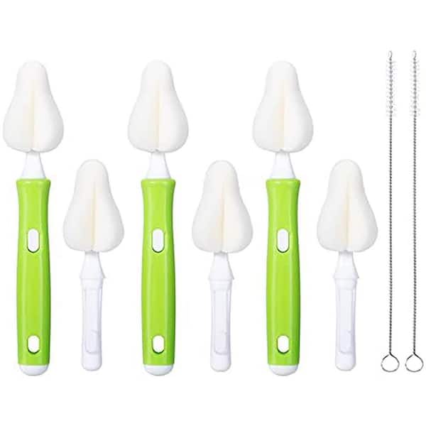 6.5in. Sponge Baby Bottle and Nipple Cleaning Brush Set with Straw Brushes and Replacement Heads 8-Pack