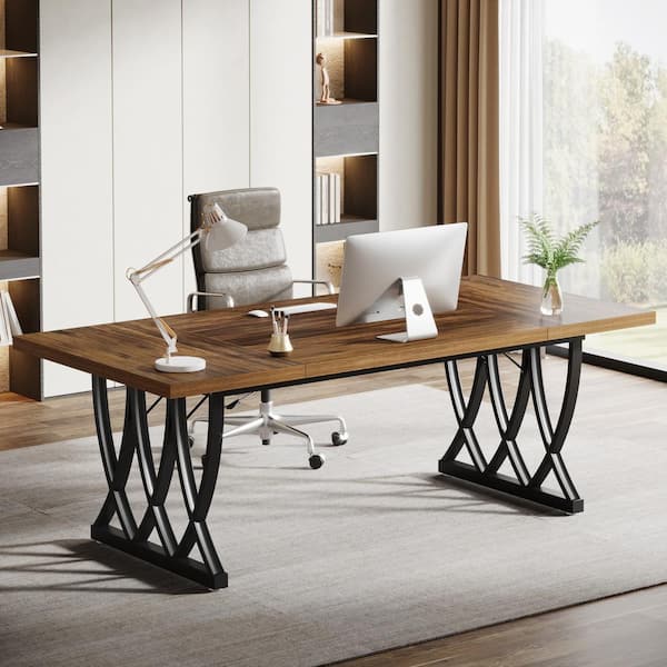 BYBLIGHT Moroni 70.86 in. Rectangular Rustic Brown and Black Wood Computer Desk with Adjustable Foot Pads for Home Office