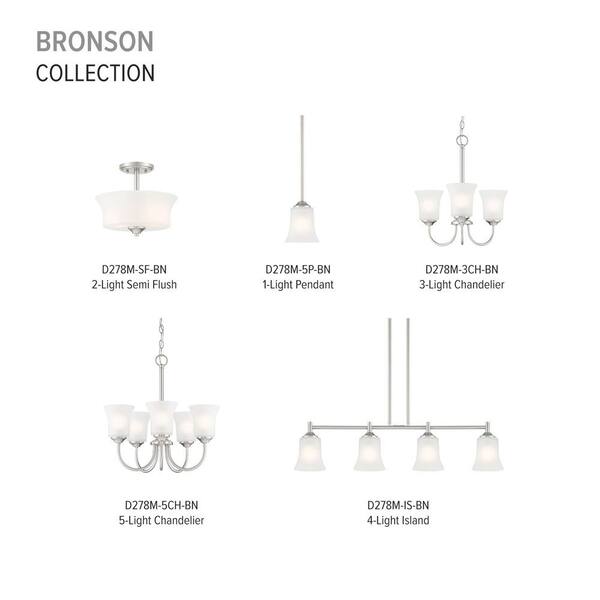 Designers Fountain - Bronson 60-Watt 1-Light Brushed Nickel Transitional Mini Pendant Light with Frosted Glass Shade and No Bulbs Included