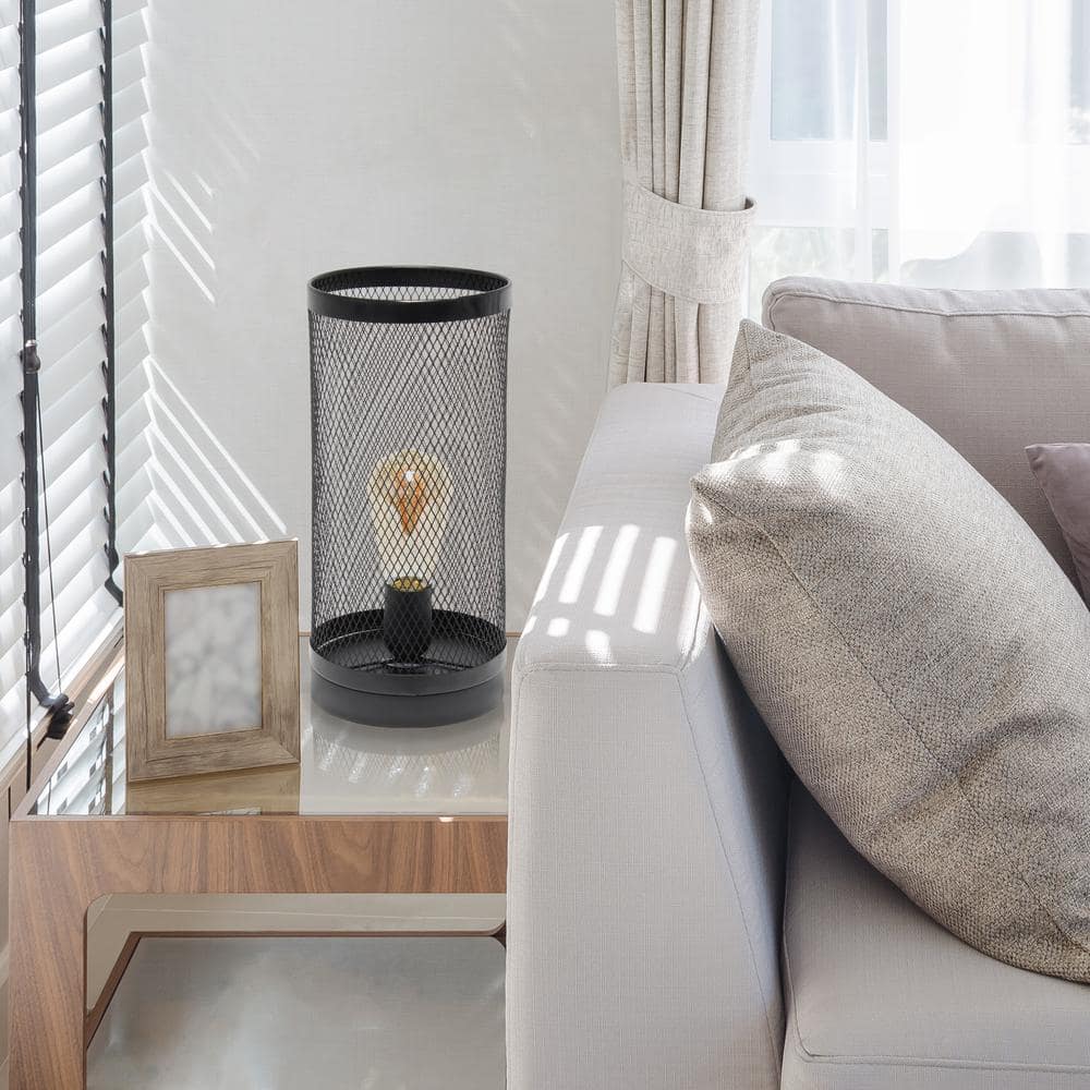 Simple Designs Mesh Cylindrical Steel Table Lamp Black