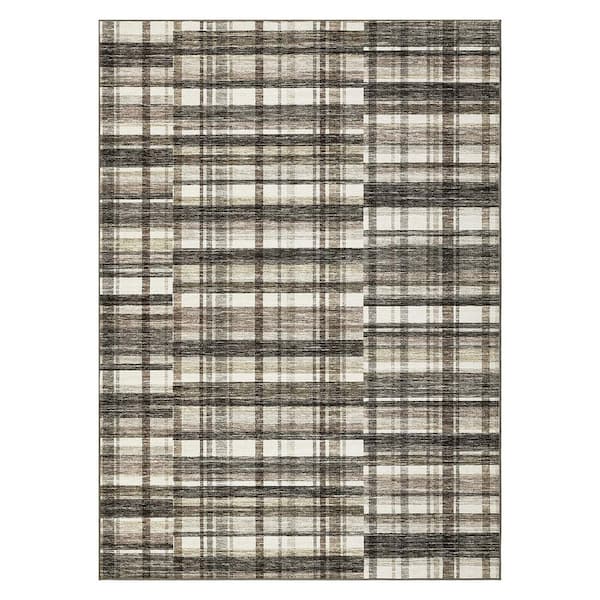 Beige Brown 9 ft. x 12 ft. Modern Striped Geometric Pattern Nonshedding Low Pile Bedroom Living Room Office Area Rug