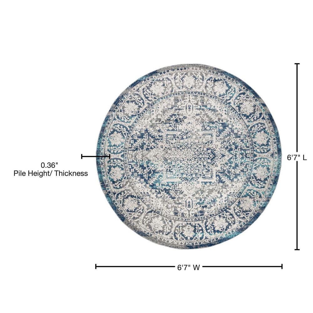 Modern Persian Vintage 8' Round Medallion Navy Area Rug