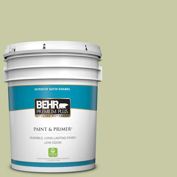 BEHR PREMIUM PLUS 5 gal. #M350-3 Sap Green Satin Enamel Low Odor Interior Paint & Primer