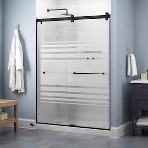 Contemporary 58-1/2 in. W x 71 in. H Frameless Sliding Shower Door in Matte Black with 1/4 in. Tempered Transition Glass