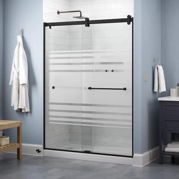 Delta Lyndall Contemporary 50-1/8 to 58-1/2 in. W in. x 71 in. Frameless Sliding Shower Door, Matte Black, Transition Glass