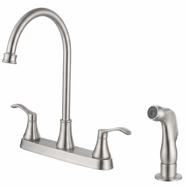 2-Handles Deck Mount 8 in. Centerset Standard Kitchen Faucet with Side Sprayer 3 Hole or 4 Hole in Brushed Nickel