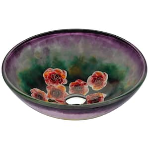 Impasto Series Round Glass Vessel Sink in Hand Painted Mural
