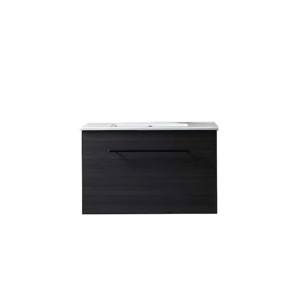 Flynama 32 in. W x 18.3 in. D x 20.4 in. H Wall Mounted Bath Vanity in Black with Vanity Top in White