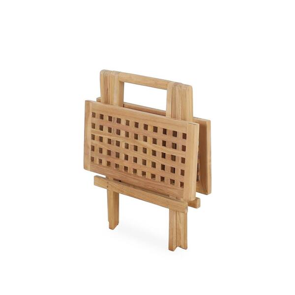 Teak 20in. Square Wood Folding Outdoor Side Table, Portable Coffee