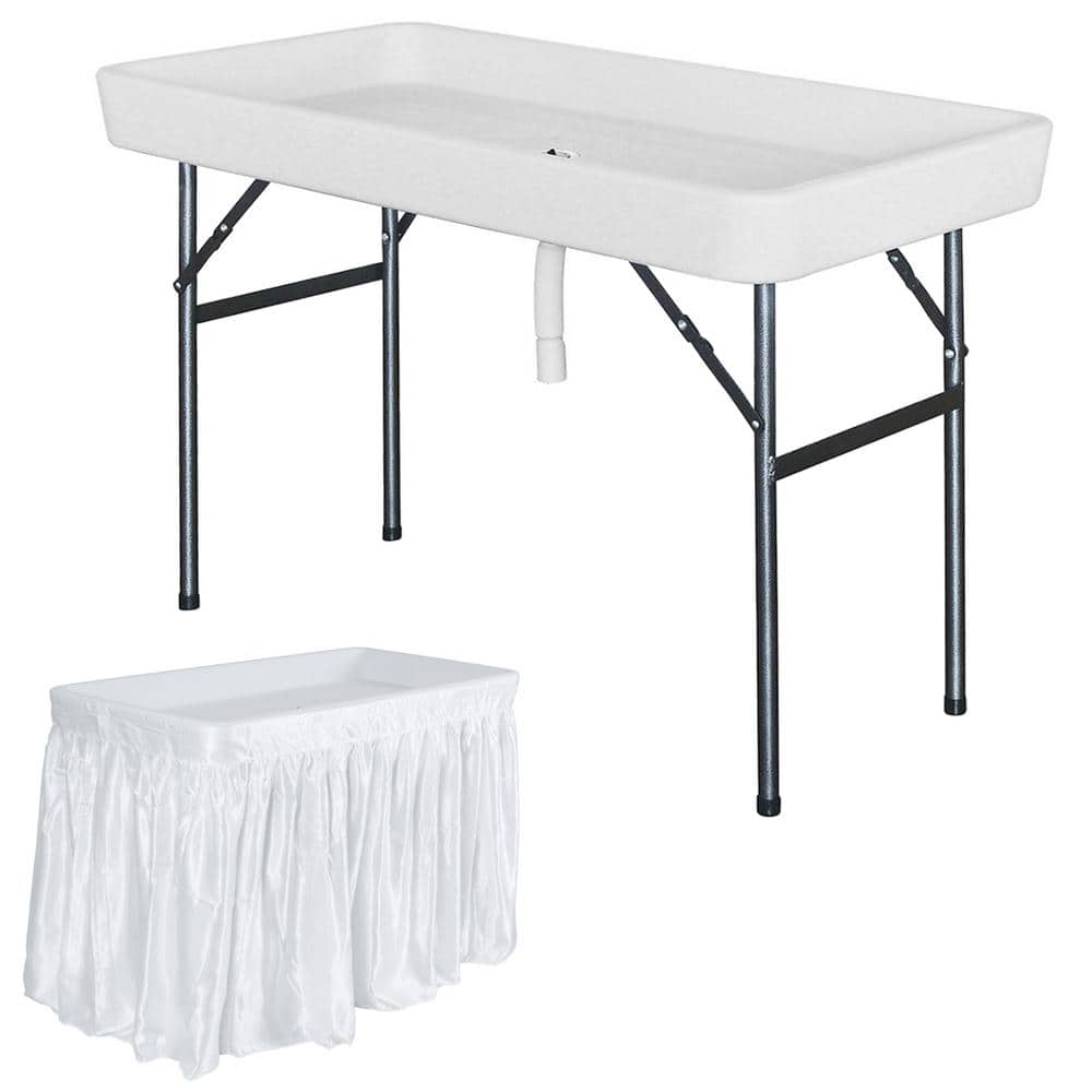 Rectangular Folding Plastic Outdoor Dining Table with Matching Skirt