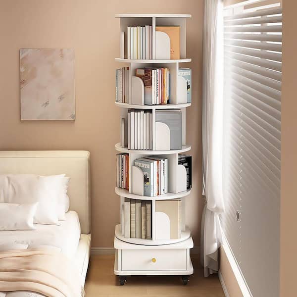 URTR 6-Tier 360° Rotating Bookshelf 68 in. Tall Warm White MDF