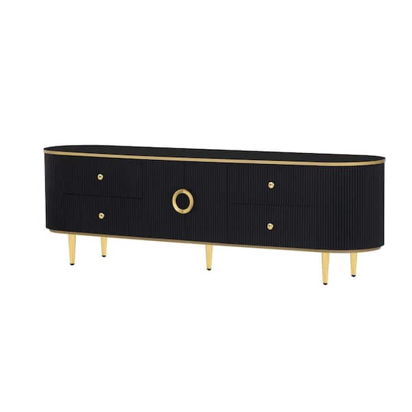 Polibi Modern Black TV Stand Fits TV's up to 80 in. with 4-Drawers, 1-Cabinet, Metal Legs and Handles