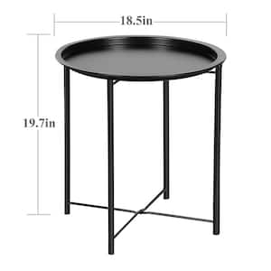 Round Side/End Table, Folding Round Metal Anti-Rust and Waterproof Outdoor or Indoor Tray, 18.5 in. W Black Set of 2
