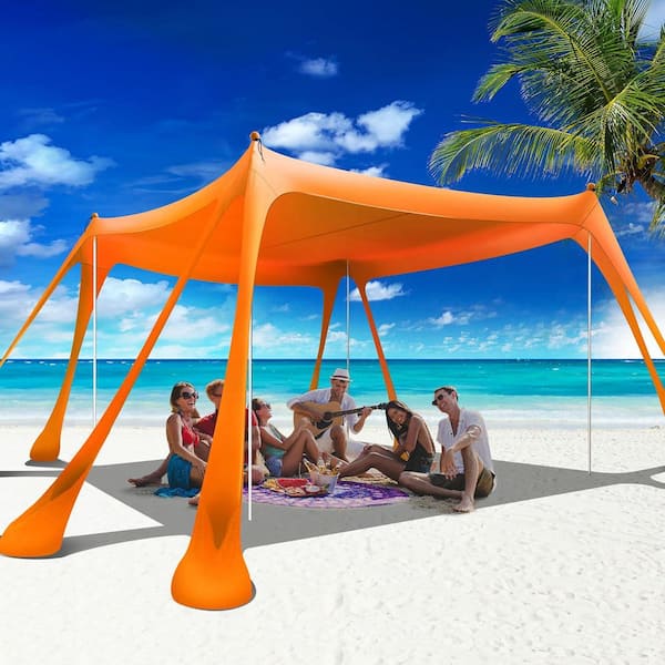 Phewnyzo 10x10ft Beach Tent Pop-Up Shade with Sandbags, Shovel